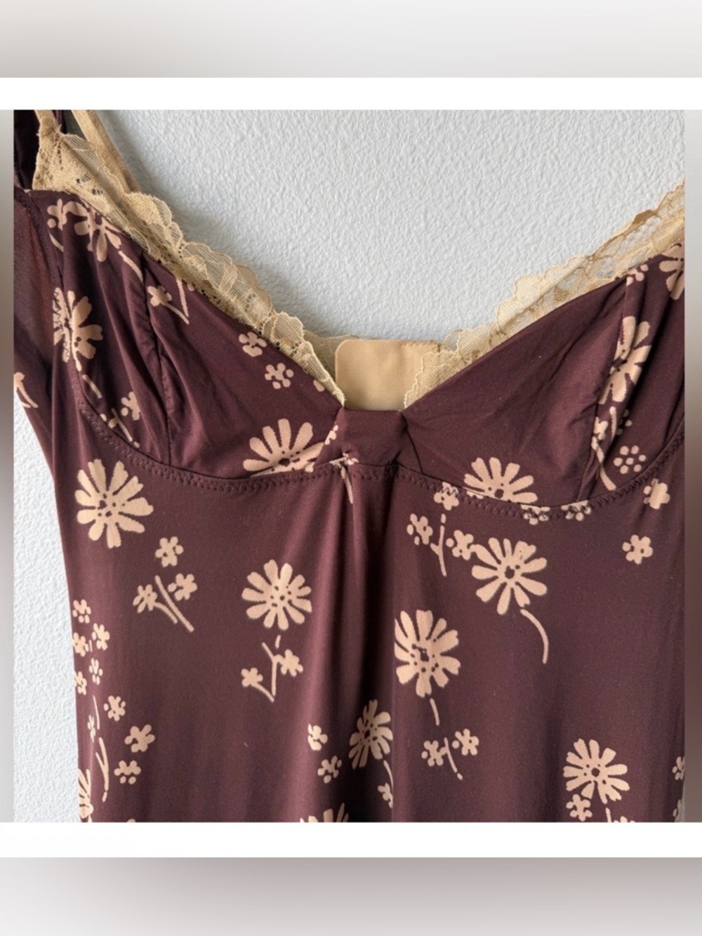Free People brown floral tan lace Party Crasher slip midi dress Women’s sz S NWT - Picture 4 of 4